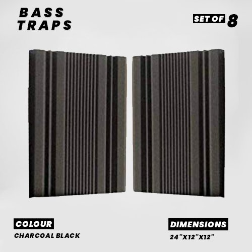 BIG Corner Bass Traps - Set of 8| 24"x12"x12" | Low Frequency Bass Absorber | Premium Grade, 50 Density (Charcoal Black)