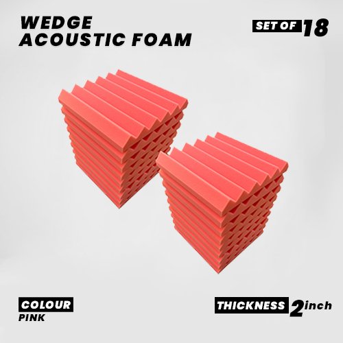 Wedge Panels - Set of 18 | 1 Sqft, 2" Thick | 50 Density Studio Noise Reduction, Echo Absorption | Premium Grade | 3D Structure | PINK