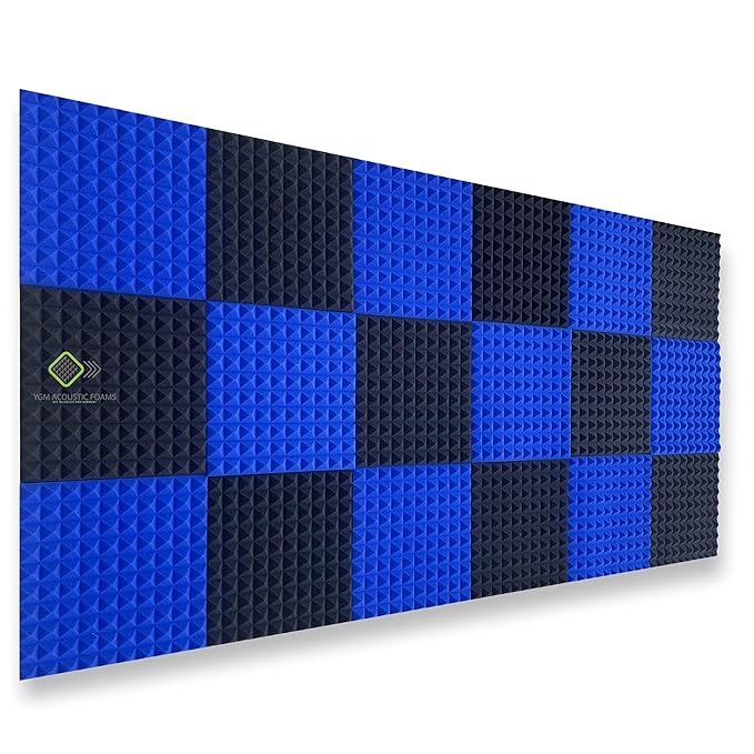 Pyramid Panels - Set of 36 | 1 Sqft, 1" Thick | 50 Density Studio Noise Reduction, Echo Absorption | Premium Grade | 3D Structure | BLUE