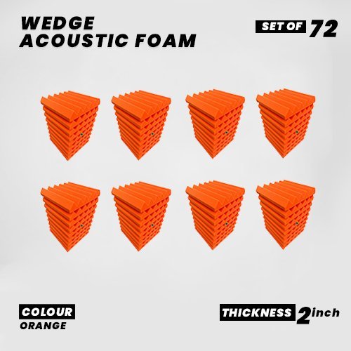 Wedge Panels - Set of 72 | 1 Sqft, 2" Thick | 50 Density Studio Noise Reduction, Echo Absorption | Premium Grade | 3D Structure | ORANGE