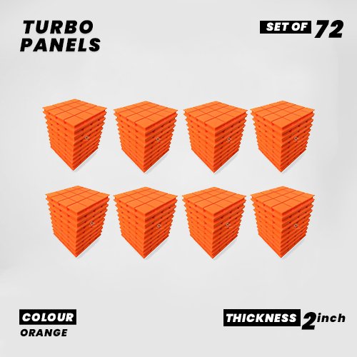 Turbo Panels - Set of 72 | 1 Sqft, 2" Thick | 50 Density Studio Noise Reduction, Echo Absorption | Premium Grade | 3D Structure with Grooves | ORANGE