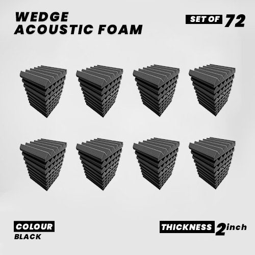 Wedge Panels - Set of 72 | 1 Sqft, 2" Thick | 50 Density Studio Noise Reduction, Echo Absorption | Premium Grade | 3D Structure | BLACK