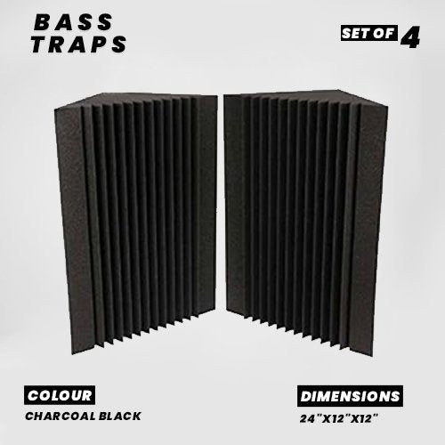 Wedge Corner Bass Traps - Set of 4| 24"x12"x12" | Low Frequency Bass Absorber | Premium Grade, 50 Density (Charcoal Black)