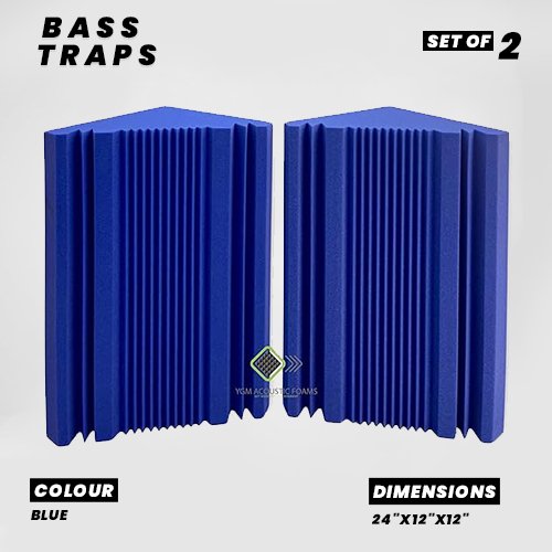 BIG Corner Bass Traps - Set of 2| 24"x12"x12" | Low Frequency Bass Absorber | Premium Grade, 50 Density (Blue)