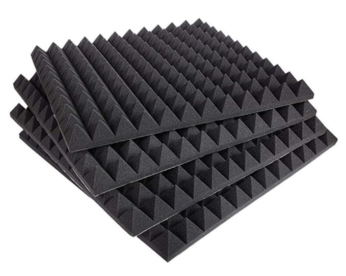 Pyramid Panels - Set of 6 | 1 Sqft, 1" Thick | 50 Density Studio Noise Reduction, Echo Absorption | Premium Grade | 3D Structure | BLACK