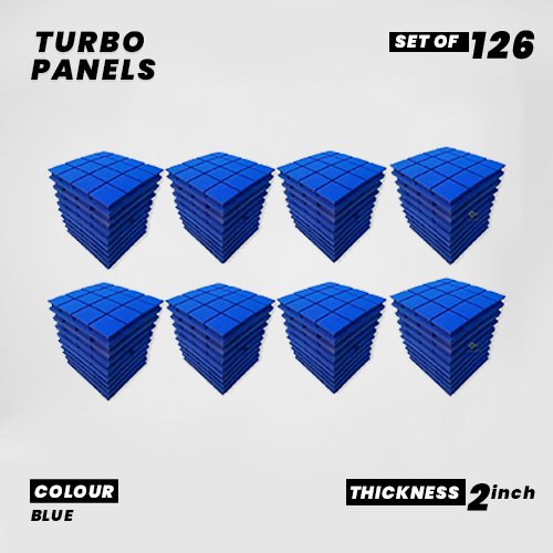 Turbo Panels - Set of 126 | 1 Sqft, 2" Thick | 50 Density Studio Noise Reduction, Echo Absorption | Premium Grade | 3D Structure with Grooves | BLUE