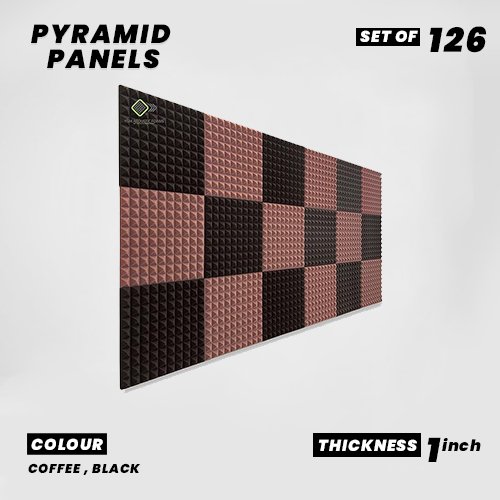 Pyramid Panels - Set of 126 | 1 Sqft, 1" Thick | 50 Density Studio Noise Reduction, Echo Absorption | Premium Grade | 3D Structure | 63 COFFEE, 63 BLACK