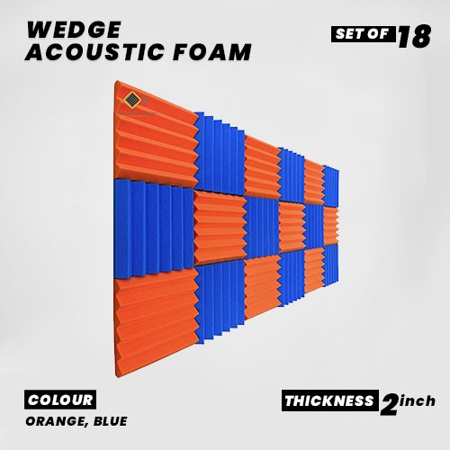 Wedge Panels - Set of 18 | 1 Sqft, 1" Thick | 50 Density Studio Noise Reduction, Echo Absorption | Premium Grade | 3D Structure | 9 ORANGE, 9 BLUE