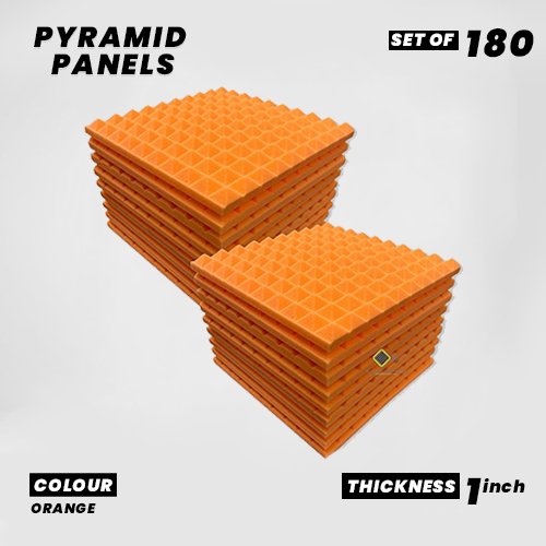 Pyramid Panels - Set of 180 | 1 Sqft, 1" Thick | 50 Density Studio Noise Reduction, Echo Absorption | Premium Grade | 3D Structure | ORANGE