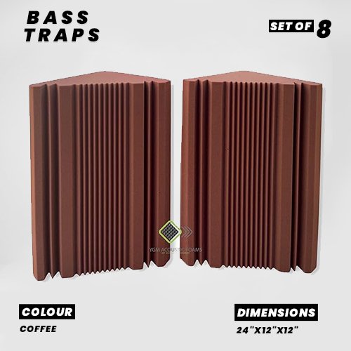 BIG Corner Bass Traps - Set of 8| 24"x12"x12" | Low Frequency Bass Absorber | Premium Grade, 50 Density (Coffee)