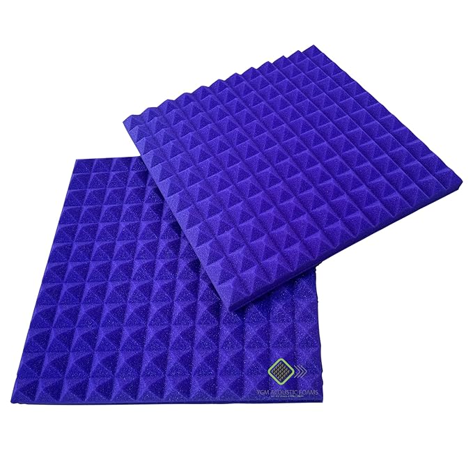 Pyramid Panels - Set of 18 | 1 Sqft, 1" Thick | 50 Density Studio Noise Reduction, Echo Absorption | Premium Grade | 3D Structure | PURPLE