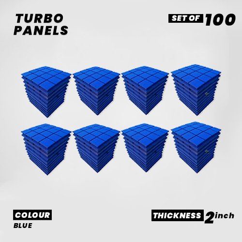 Turbo Panels - Set of 100 | 1 Sqft, 2" Thick | 50 Density Studio Noise Reduction, Echo Absorption | Premium Grade | 3D Structure with Grooves | BLUE