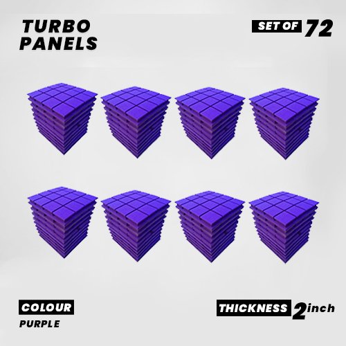 Turbo Panels - Set of 72 | 1 Sqft, 2" Thick | 50 Density Studio Noise Reduction, Echo Absorption | Premium Grade | 3D Structure with Grooves | PURPLE