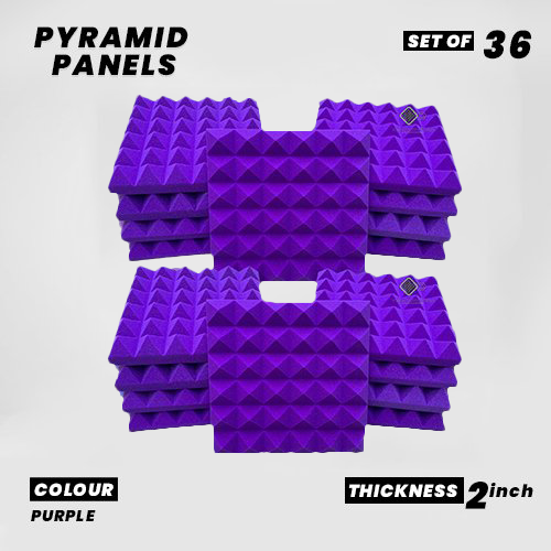 Pyramid Panels - Set of 36 | 1 Sqft, 2" Thick | 50 Density Studio Noise Reduction, Echo Absorption | Premium Grade | 3D Structure | PURPLE