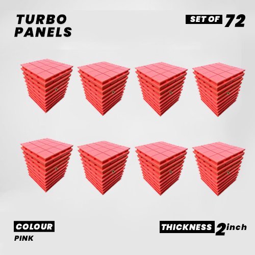 Turbo Panels - Set of 72 | 1 Sqft, 2" Thick | 50 Density Studio Noise Reduction, Echo Absorption | Premium Grade | 3D Structure with Grooves | PINK