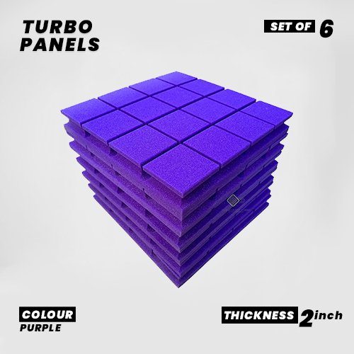 Turbo Panels - Set of 6 | 1 Sqft, 2" Thick | 50 Density Studio Noise Reduction, Echo Absorption | Premium Grade | 3D Structure with Grooves | PURPLE