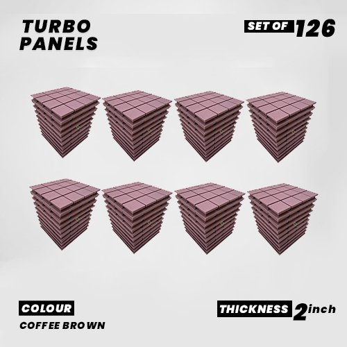 Turbo Panels - Set of 126 | 1 Sqft, 2" Thick | 50 Density Studio Noise Reduction, Echo Absorption | Premium Grade | 3D Structure with Grooves | COFFEE BROWN