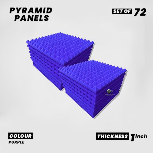 Pyramid Panels - Set of 72 | 1 Sqft, 1" Thick | 50 Density Studio Noise Reduction, Echo Absorption | Premium Grade | 3D Structure | PURPLE