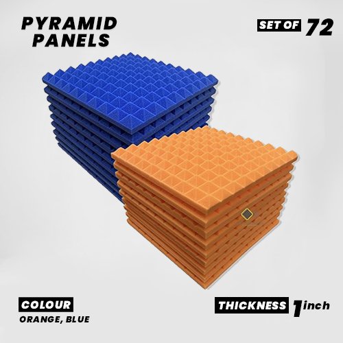 Pyramid Panels - Set of 72 | 1 Sqft, 1" Thick | 50 Density Studio Noise Reduction, Echo Absorption | Premium Grade | 3D Structure | 36 ORANGE, 36 BLUE