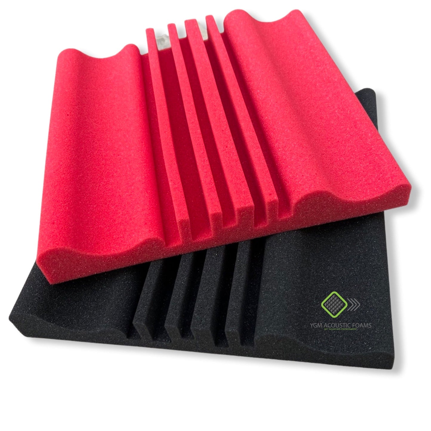 Wave Diffusers Panels - Set of 72 | 1 Sqft, 2" Thick | 50 Density | Premium Grade | 3D Structure Broadband Sound Absorber - Periodic Groove Structure | 36 RED, 36 BLACK