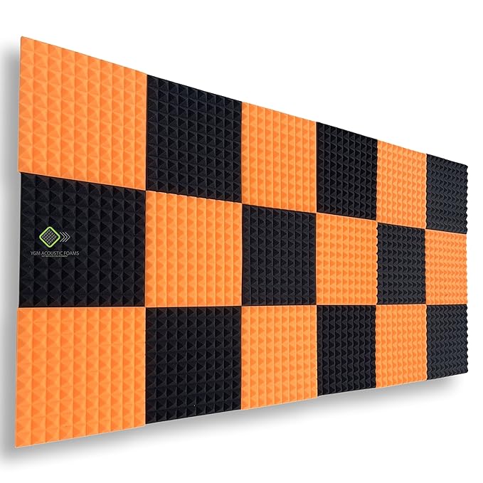 Pyramid Panels - Set of 18 | 1 Sqft, 1" Thick | 50 Density Studio Noise Reduction, Echo Absorption | Premium Grade | 3D Structure | ORANGE