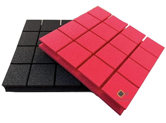 Turbo Panels - Set of 12 | 1 Sqft, 2" Thick | 50 Density Studio Noise Reduction, Echo Absorption | Premium Grade | 3D Structure with Grooves | 6 RED, 6 BLACK