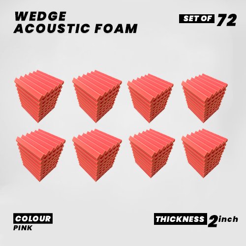 Wedge Panels - Set of 72 | 1 Sqft, 2" Thick | 50 Density Studio Noise Reduction, Echo Absorption | Premium Grade | 3D Structure | PINK