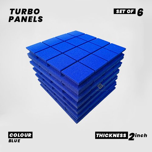 Turbo Panels - Set of 6 | 1 Sqft, 2" Thick | 50 Density Studio Noise Reduction, Echo Absorption | Premium Grade | 3D Structure with Grooves | BLUE