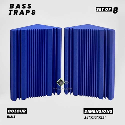 BIG Corner Bass Traps - Set of 8| 24"x12"x12" | Low Frequency Bass Absorber | Premium Grade, 50 Density (Blue)