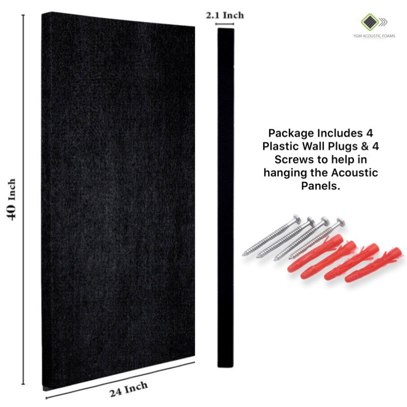 Rockwool Panels - Set of 4| 40" X 24", 2 Inches Thick | Matte Black Fabric Rockwool Soundproofing Acoustic Panels | Density 80 KG/M3 | Rockwool ProRox SL 950 NRC=1