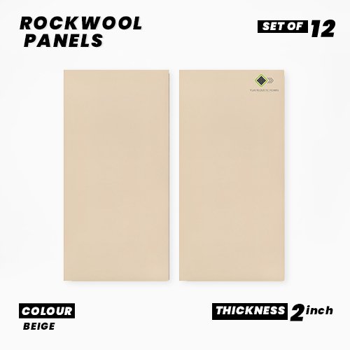 Rockwool Panels - Set of 12| 40" X 24", 2 Inches Thick | Matte Beige Fabric Rockwool Soundproofing Acoustic Panels | Density 80 KG/M3 | Rockwool ProRox SL 950 NRC=1