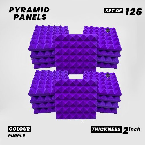 Pyramid Panels - Set of 126 | 1 Sqft, 2" Thick | 50 Density Studio Noise Reduction, Echo Absorption | Premium Grade | 3D Structure | PURPLE