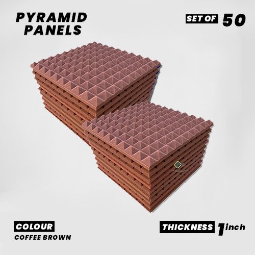 Pyramid Panels - Set of 50 | 1 Sqft, 1" Thick | 50 Density Studio Noise Reduction, Echo Absorption | Premium Grade | 3D Structure | COFFEE BROWN