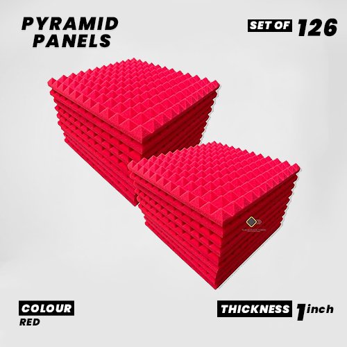 Pyramid Panels - Set of 126 | 1 Sqft, 1" Thick | 50 Density Studio Noise Reduction, Echo Absorption | Premium Grade | 3D Structure | RED