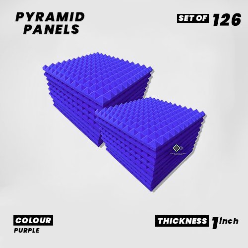 Pyramid Panels - Set of 126 | 1 Sqft, 1" Thick | 50 Density Studio Noise Reduction, Echo Absorption | Premium Grade | 3D Structure | PURPLE