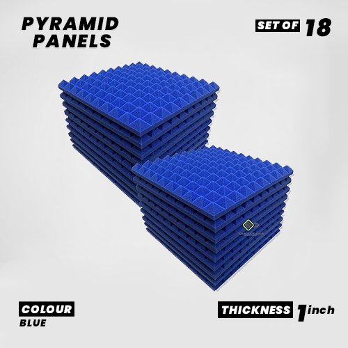 Pyramid Panels - Set of 18 | 1 Sqft, 1" Thick | 50 Density Studio Noise Reduction, Echo Absorption | Premium Grade | 3D Structure | BLUE