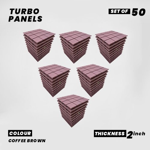 Turbo Panels - Set of 50 | 1 Sqft, 2" Thick | 50 Density Studio Noise Reduction, Echo Absorption | Premium Grade | 3D Structure with Grooves | COFFEE BROWN