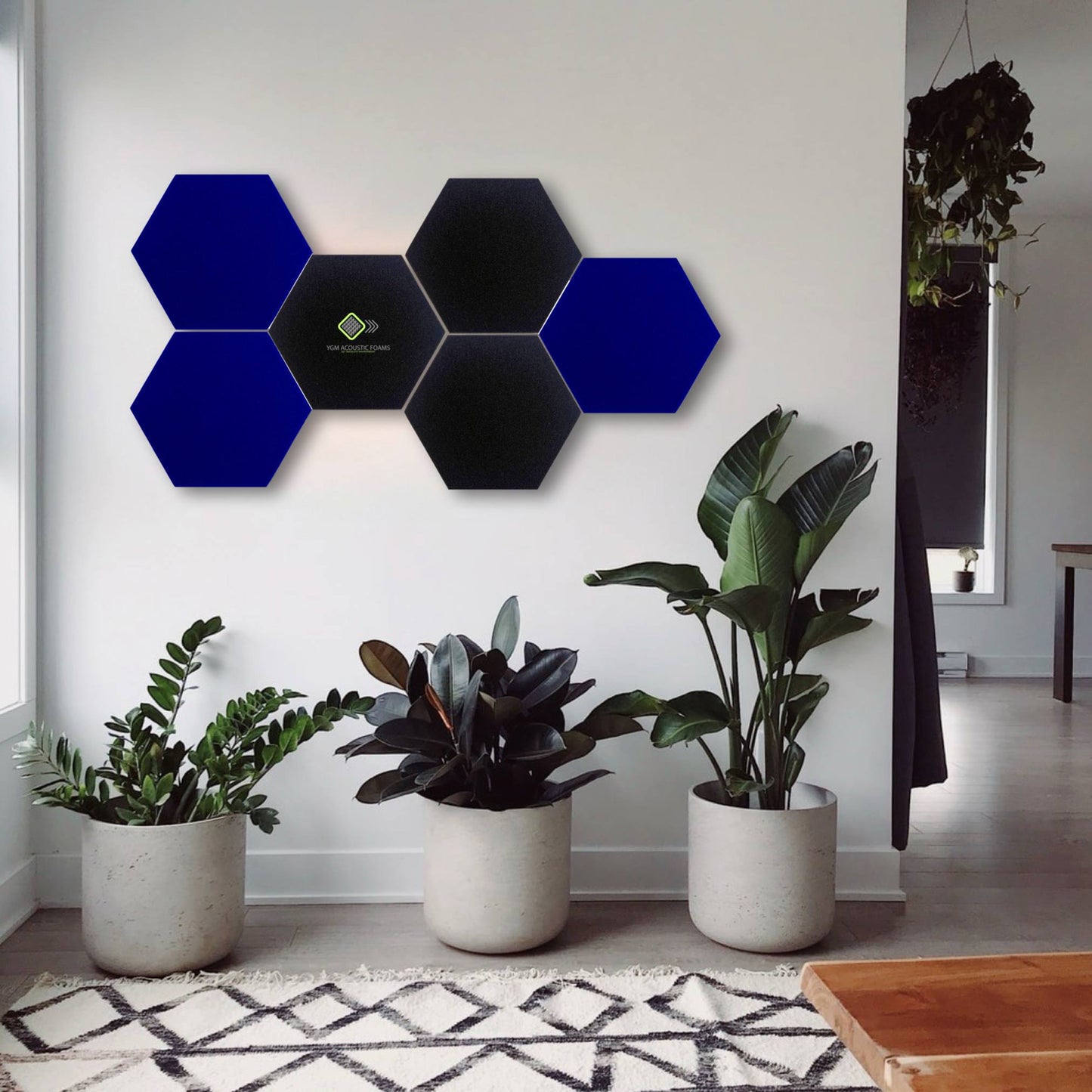 Hexagon Panels - Set of 6 | BLUE, BLACK | 1 Sqft, 1" Thick | 50 Density Studio Noise Reduction, Echo Absorption | Premium Grade