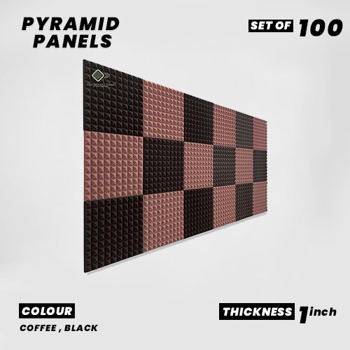 Pyramid Panels - Set of 100 | 1 Sqft, 1" Thick | 50 Density Studio Noise Reduction, Echo Absorption | Premium Grade | 3D Structure | 50 COFFEE, 50 BLACK