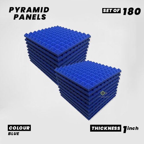 Pyramid Panels - Set of 180 | 1 Sqft, 1" Thick | 50 Density Studio Noise Reduction, Echo Absorption | Premium Grade | 3D Structure | BLUE