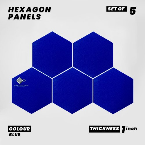 Hexagon Panels - Set of 5 | BLUE | 1 Sqft, 1" Thick | 50 Density Studio Noise Reduction, Echo Absorption | Premium Grade