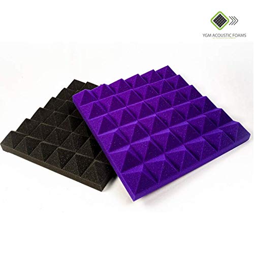 Pyramid Panels - Set of 126 | 1 Sqft, 2" Thick | 50 Density Studio Noise Reduction, Echo Absorption | Premium Grade | 3D Structure | 63 PURPLE, 63 BLACK