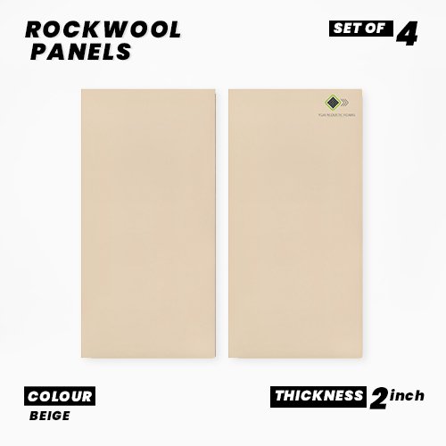 Rockwool Panels - Set of 4| 40" X 24", 2 Inches Thick | Matte Beige Fabric Rockwool Soundproofing Acoustic Panels | Density 80 KG/M3 | Rockwool ProRox SL 950 NRC=1