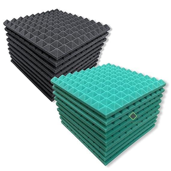 Pyramid Panels - Set of 100 | 1 Sqft, 1" Thick | 50 Density Studio Noise Reduction, Echo Absorption | Premium Grade | 3D Structure | 50 GREEN, 50 BLACK