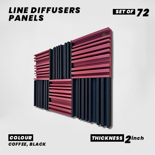 Line Diffusers Panels - Set of 72 | 1 Sqft, 2" Thick | 50 Density | Premium Grade | 3D Structure Broadband Sound Absorber - Periodic Groove Structure | 36 COFFEE, 36 BLACK