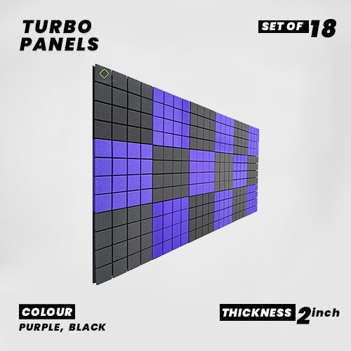 Turbo Panels - Set of 18 | 1 Sqft, 2" Thick | 50 Density Studio Noise Reduction, Echo Absorption | Premium Grade | 3D Structure with Grooves | 9 PURPLE, 9 BLACK