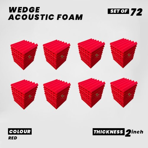 Wedge Panels - Set of 72 | 1 Sqft, 2" Thick | 50 Density Studio Noise Reduction, Echo Absorption | Premium Grade | 3D Structure | RED