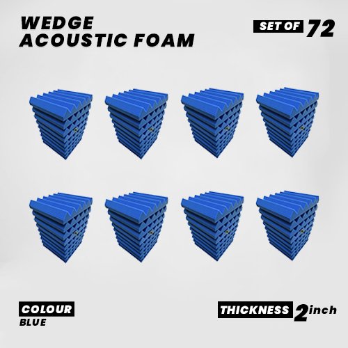 Wedge Panels - Set of 72 | 1 Sqft, 2" Thick | 50 Density Studio Noise Reduction, Echo Absorption | Premium Grade | 3D Structure | BLUE