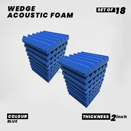 Wedge Panels - Set of 18 | 1 Sqft, 2" Thick | 50 Density Studio Noise Reduction, Echo Absorption | Premium Grade | 3D Structure | BLUE