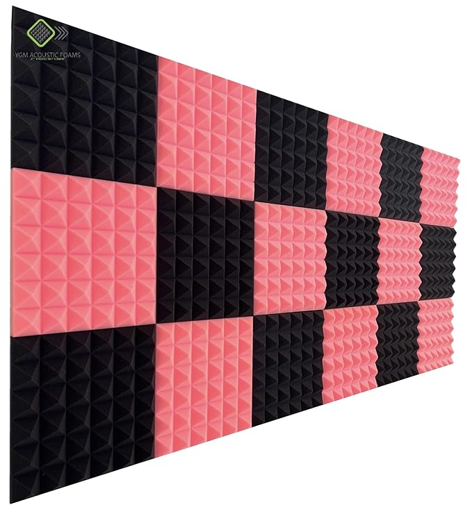 Pyramid Panels - Set of 6 | 1 Sqft, 2" Thick | 50 Density Studio Noise Reduction, Echo Absorption | Premium Grade | 3D Structure | PINK